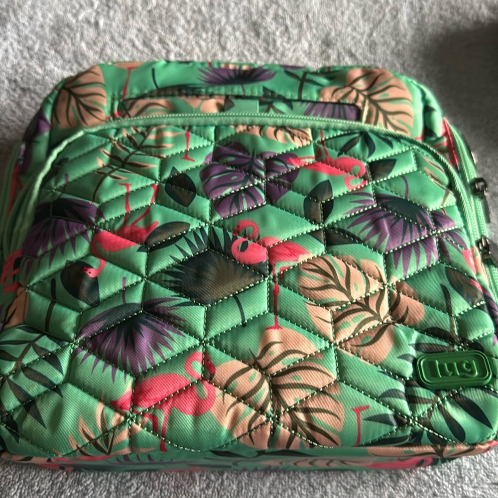 lug Quilted Flamingo Print Crossbody Bag in Mint and Pink